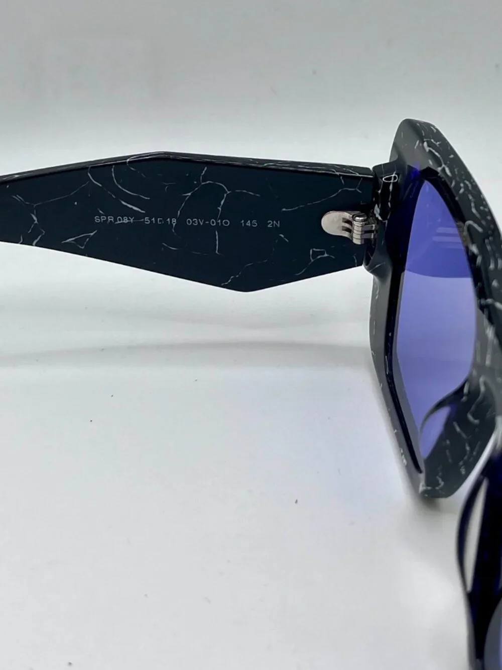 PRADA SPR 08Y Sunglasses Black Marble Violet Lens PR08YS 51-18 145 Authentic